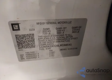 2020 Chevrolet Tahoe 4Wd Commercial Fleet from USA, damaged, VIN 1GNSKDEC6LR198541